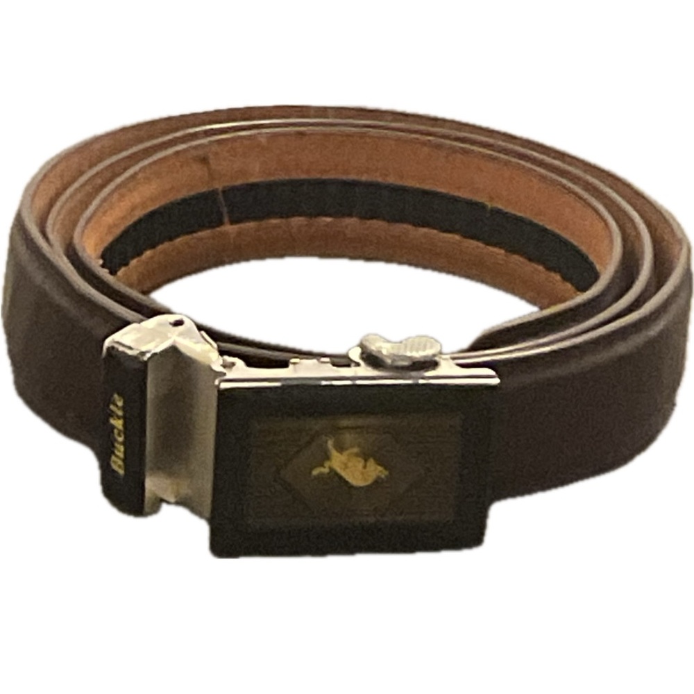 Brown Swirl Leather Racket Belt with adjustable buckle.